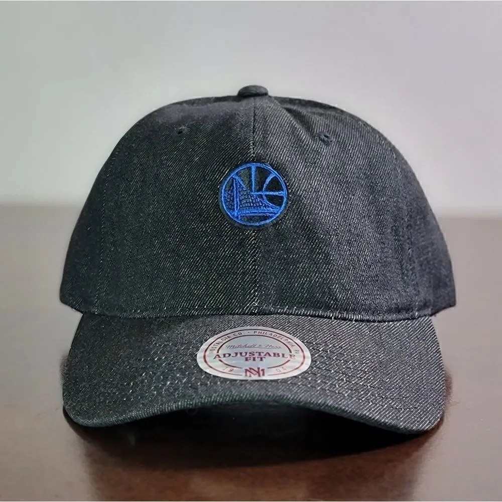 NBA Golden State Warriors Mitchell & Ness Black Denim Dad Hat Cap Curry Klay New